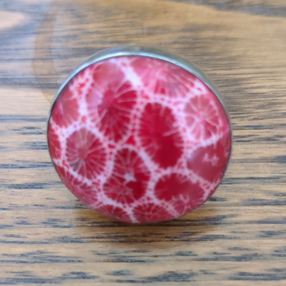 Coral And Silver Patterned Ring - image 2